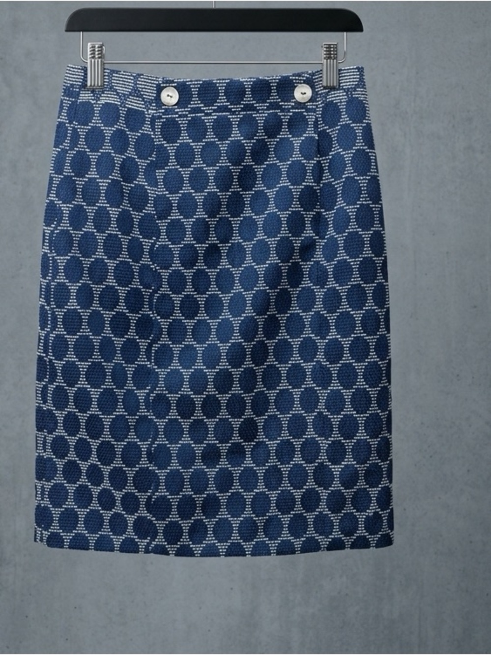 ANTONIO MELANI Navy and White Circle Jacquard Pencil Skirt